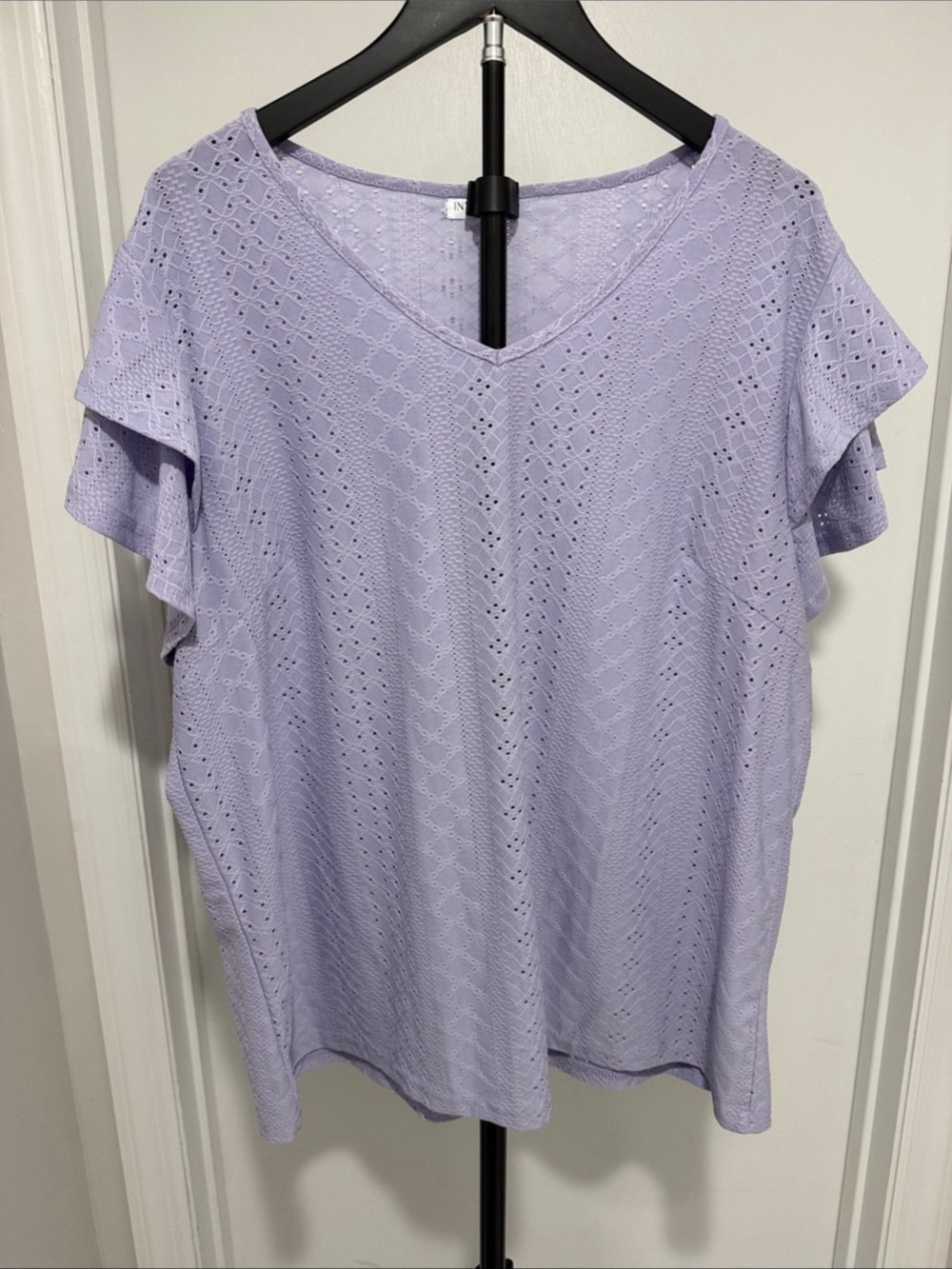 IN'VOLAND Eyelet Ruffle Sleeve Blouse in Purple 18W Like New